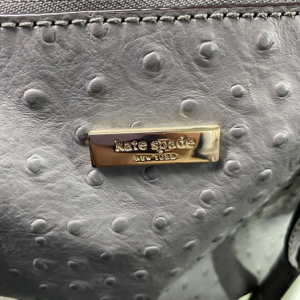 Kate Spade Blaine Windsor Large Gray Ostrich Embossed Leather Satchel Bag‎